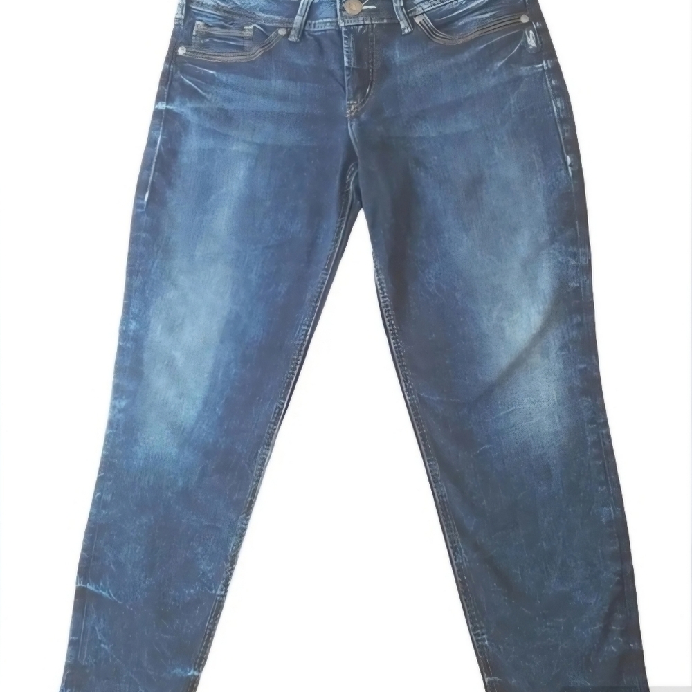 Silver Jeans Suki Jeans Skinny Cropped Stretch Dark Blue Denim Woman Sz 32 X 25